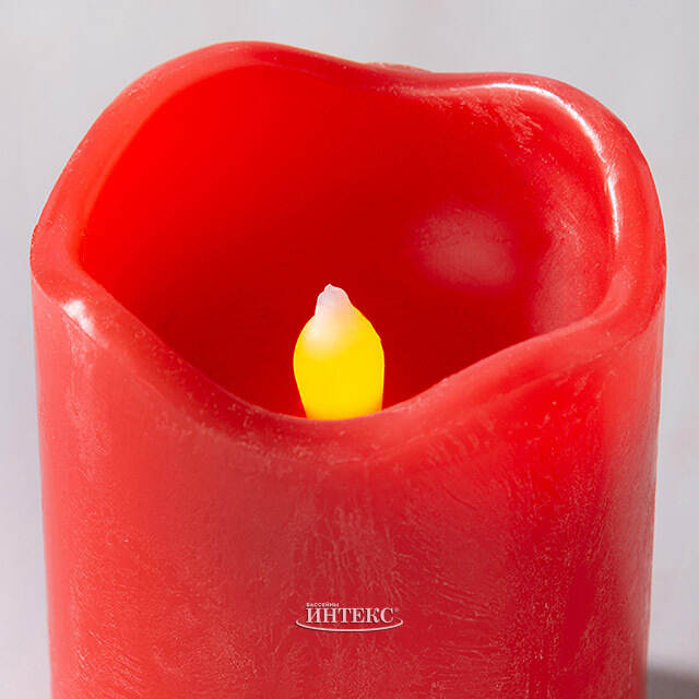 Светильник свеча восковая с мерцающим пламенем 9*7 см красная на батарейках, таймер Koopman