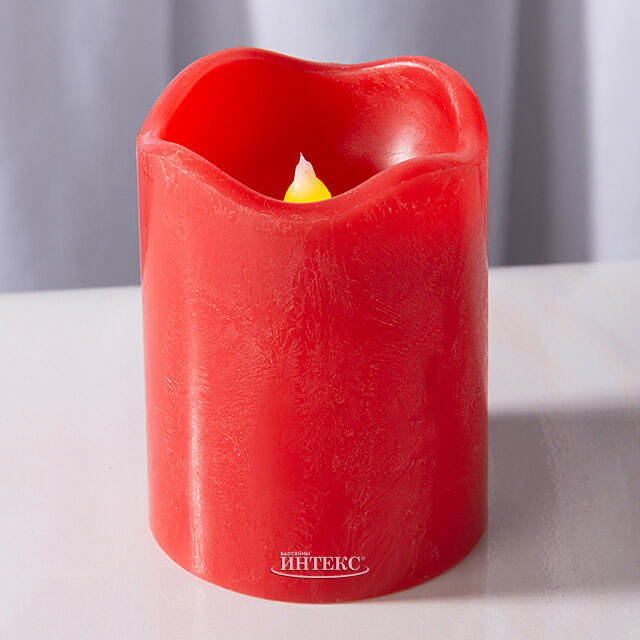 Светильник свеча восковая с мерцающим пламенем 9*7 см красная на батарейках, таймер Koopman