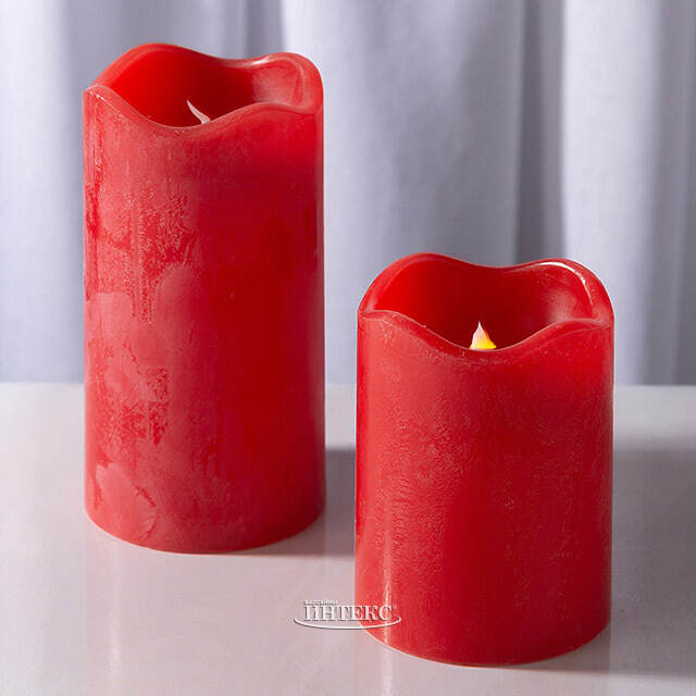 Светильник свеча восковая с мерцающим пламенем 13*7 см красная на батарейках, таймер Koopman