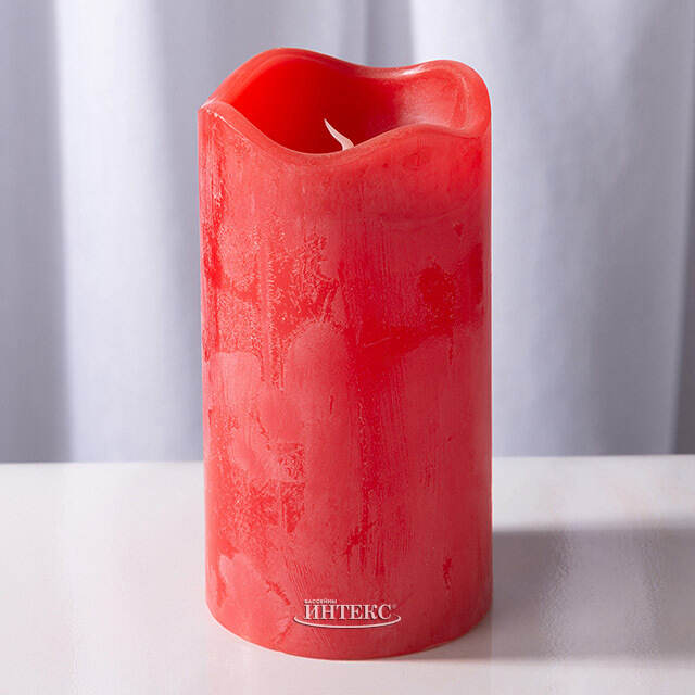 Светильник свеча восковая с мерцающим пламенем 13*7 см красная на батарейках, таймер Koopman