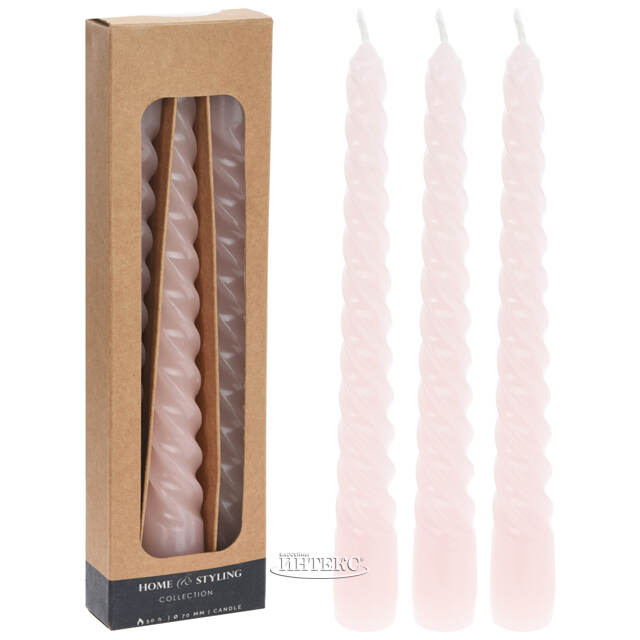 Витая столовая свеча Deborah 19 см, 3 шт, розовая Koopman (Купман)