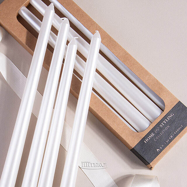 Набор столовых свечей Shannon 30 см белый металлик, 4 шт Koopman