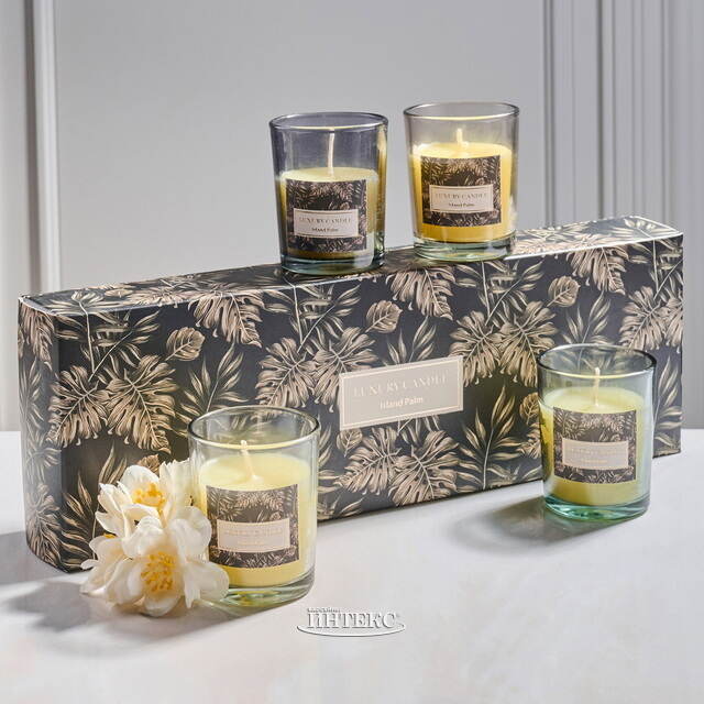 Набор ароматических свечей в стакане Finneoly - Island Palm 6 см, 4 шт, в подарочной упаковке Koopman