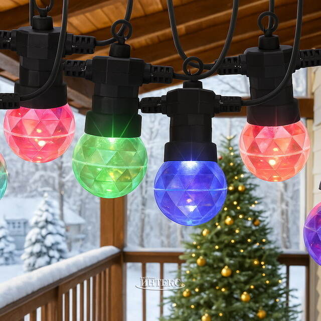 Гирлянда из лампочек West Linton, 10 ламп, разноцветные LED, 7.5 м, черный ПВХ, таймер, IP44 Koopman