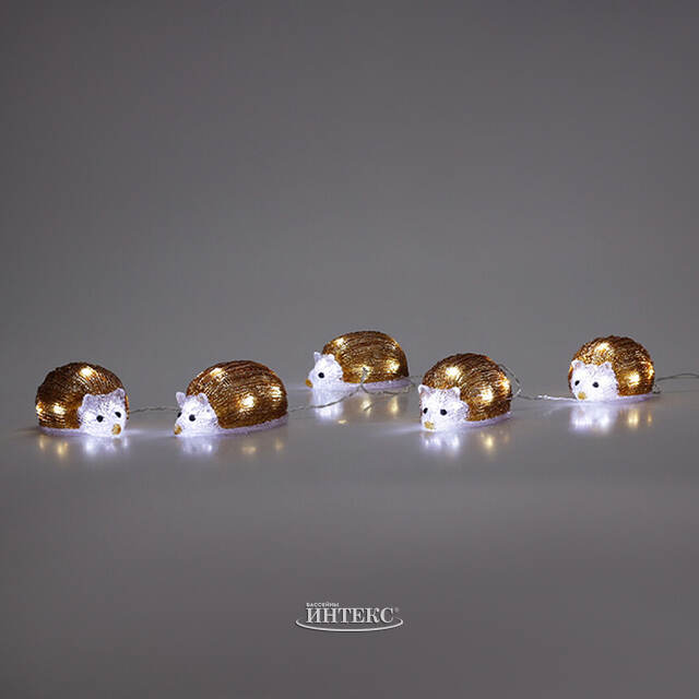 Набор светодиодных фигурок Ежики из Келлингтона 13 см, 40 теплых белых LED ламп, 5 шт, на батарейках, таймер, IP44 Koopman (Купман)