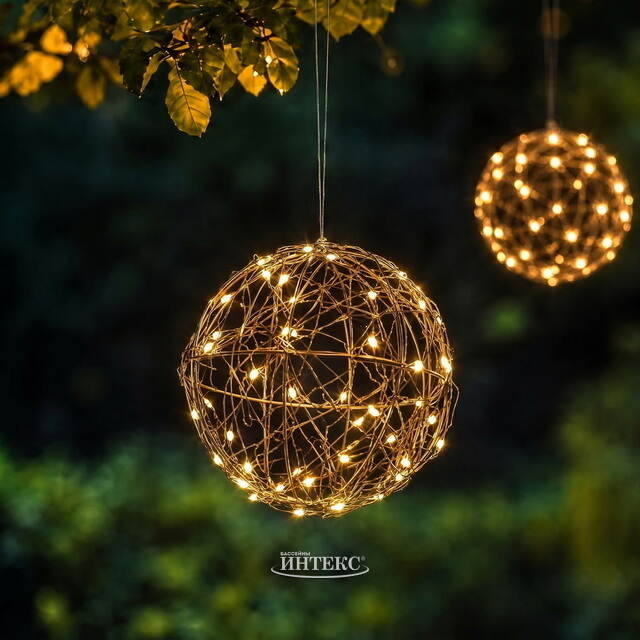 Светодиодный шар Светосфера 15 см, 60 теплых белых LED ламп с мерцанием, на батарейках, таймер, IP44 Koopman (Купман)