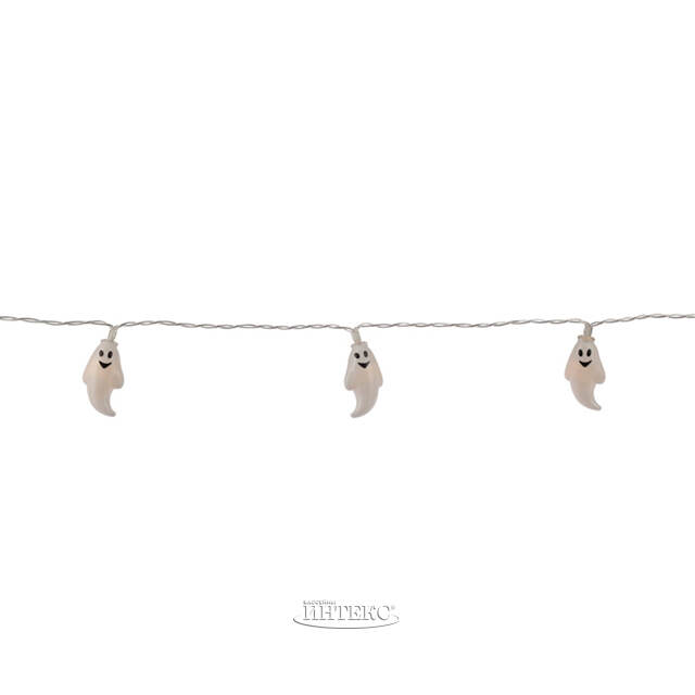 Светодиодная гирлянда на батарейках Хэллоуинские Привидения 1.35 м, 10 теплых белых LED ламп, прозрачный ПВХ, IP20 Koopman
