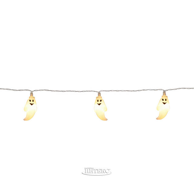 Светодиодная гирлянда на батарейках Хэллоуинские Привидения 1.35 м, 10 теплых белых LED ламп, прозрачный ПВХ, IP20 Koopman