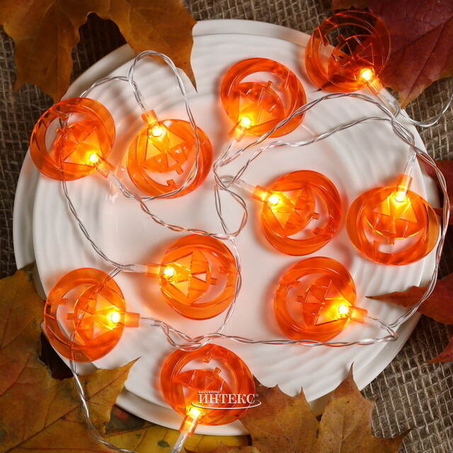 Светодиодная гирлянда на батарейках Тыквы Стайна 1.35 м, 10 теплых белых LED ламп, прозрачный ПВХ, IP20 Koopman (Купман)