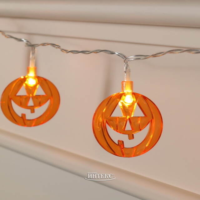 Светодиодная гирлянда на батарейках Тыквы Стайна 1.35 м, 10 теплых белых LED ламп, прозрачный ПВХ, IP20 Koopman (Купман)