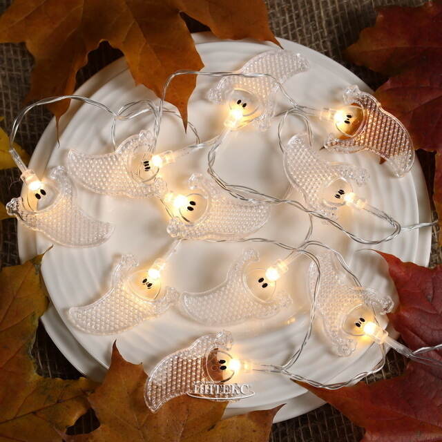 Светодиодная гирлянда на батарейках Кентервильские Привидения 1.35 м, 10 теплых белых LED ламп, прозрачный ПВХ, IP20 Koopman