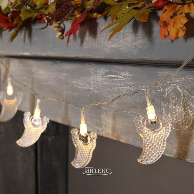 Светодиодная гирлянда на батарейках Кентервильские Привидения 1.35 м, 10 теплых белых LED ламп, прозрачный ПВХ, IP20 Koopman