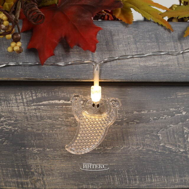 Светодиодная гирлянда на батарейках Кентервильские Привидения 1.35 м, 10 теплых белых LED ламп, прозрачный ПВХ, IP20 Koopman