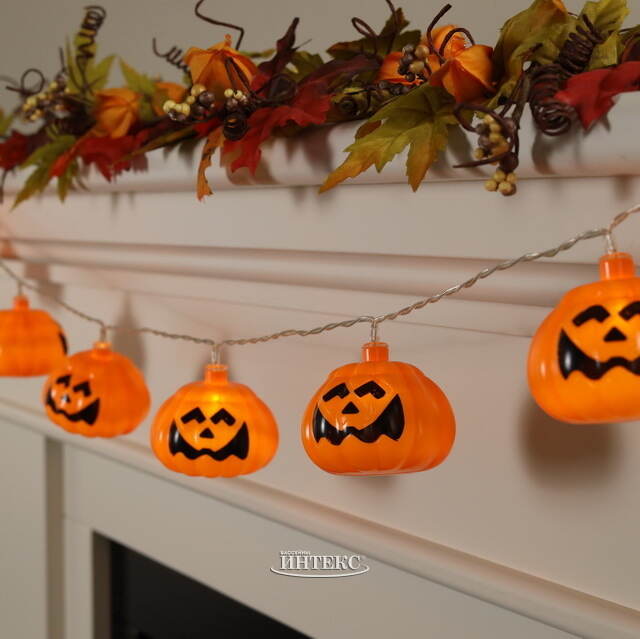 Светодиодная гирлянда на батарейках Halloween - Вечеринка у Тыковки Джека 1 м, 10 теплых белых LED ламп Koopman (Купман)
