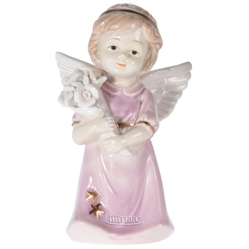 Фарфоровая статуэтка Цветочный Ангел 14 см розовый Koopman