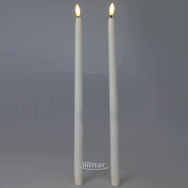 Столовая светодиодная свеча с имитацией пламени Romance 38 см белая, 2 шт с пультом, таймер, на батарейках Koopman (Купман)