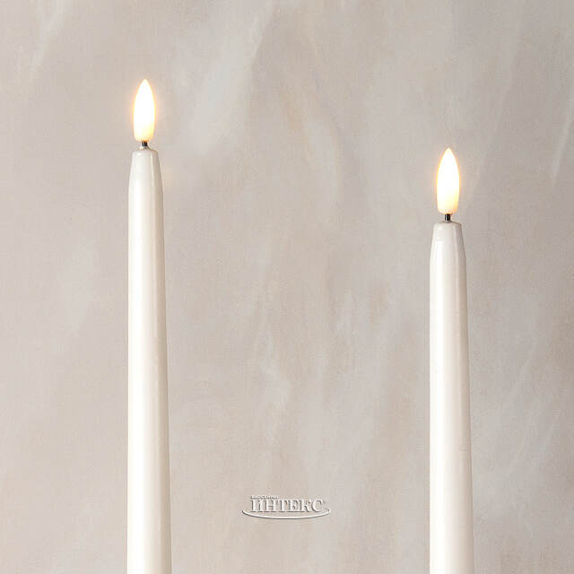 Столовая светодиодная свеча с имитацией пламени Romance 38 см белая, 2 шт с пультом, таймер, на батарейках Koopman (Купман)