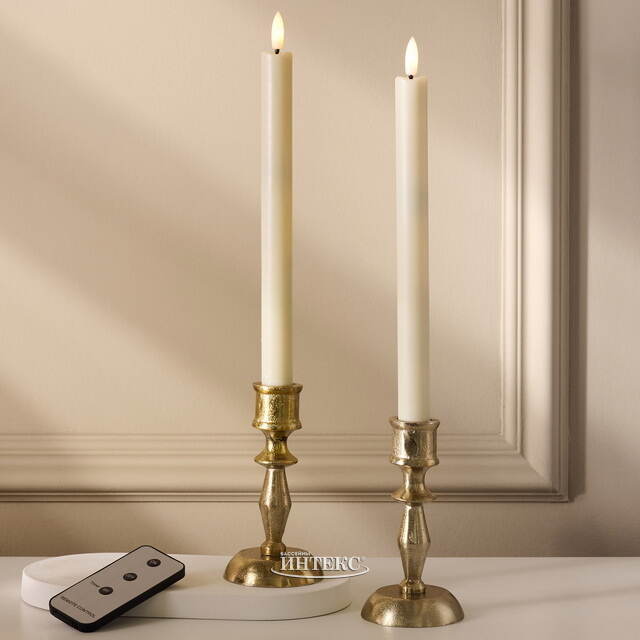 Столовая светодиодная свеча с имитацией пламени Таис 25 см слоновая кость, 2 шт с пультом, таймер, на батарейках Koopman (Купман)
