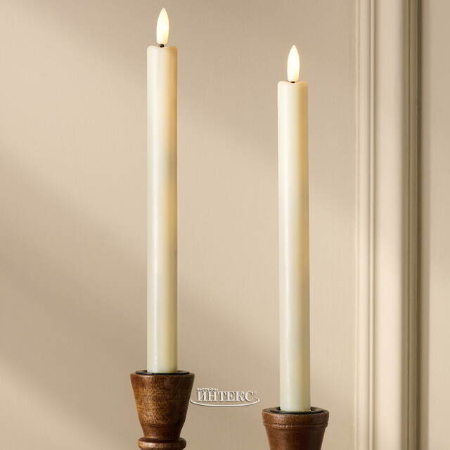 Столовая светодиодная свеча с имитацией пламени Таис 25 см слоновая кость, 2 шт с пультом, таймер, на батарейках Koopman (Купман)