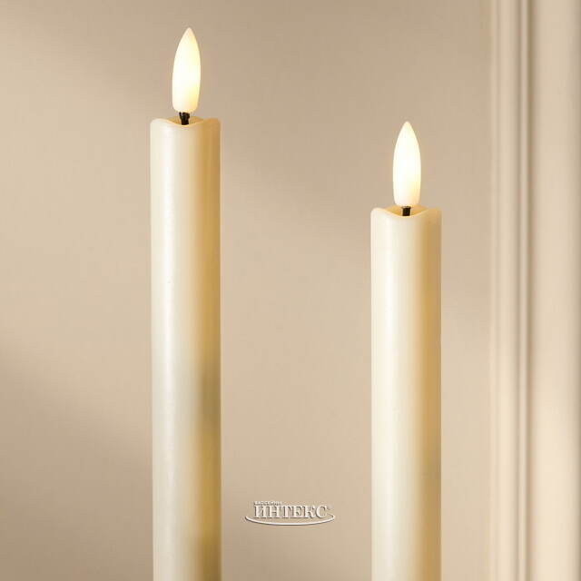 Столовая светодиодная свеча с имитацией пламени Таис 25 см слоновая кость, 2 шт с пультом, таймер, на батарейках Koopman (Купман)