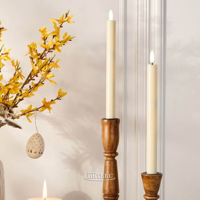 Столовая светодиодная свеча с имитацией пламени Таис 25 см слоновая кость, 2 шт с пультом, таймер, на батарейках Koopman (Купман)