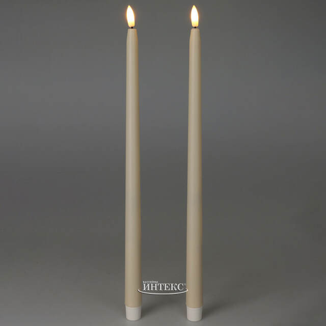 Столовая светодиодная свеча с имитацией пламени Romance 38 см слоновая кость, 2 шт с пультом, таймер, на батарейках Koopman (Купман)