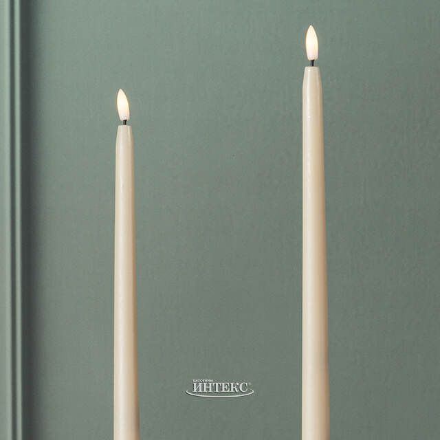 Столовая светодиодная свеча с имитацией пламени Romance 38 см слоновая кость, 2 шт с пультом, таймер, на батарейках Koopman (Купман)