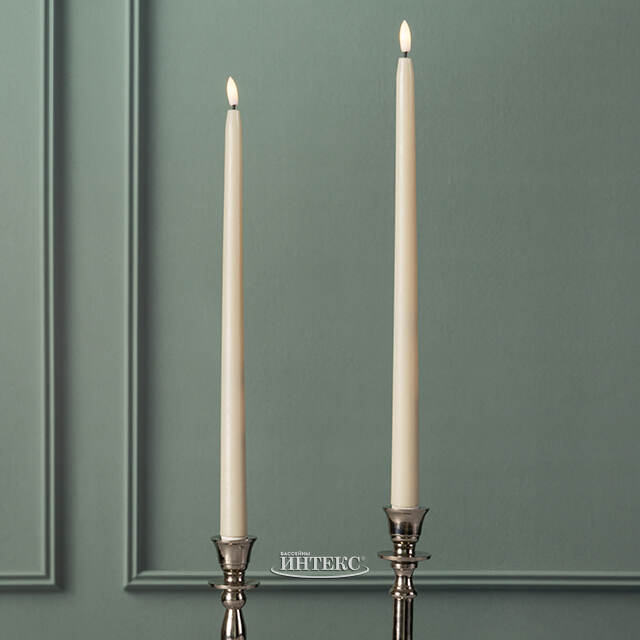Столовая светодиодная свеча с имитацией пламени Romance 38 см слоновая кость, 2 шт с пультом, таймер, на батарейках Koopman (Купман)