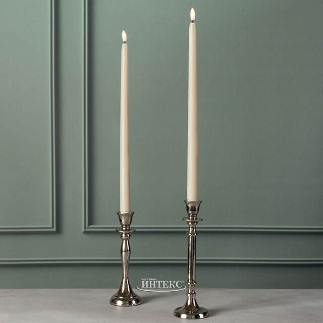 Столовая светодиодная свеча с имитацией пламени Romance 38 см слоновая кость, 2 шт с пультом, таймер, на батарейках Koopman (Купман)