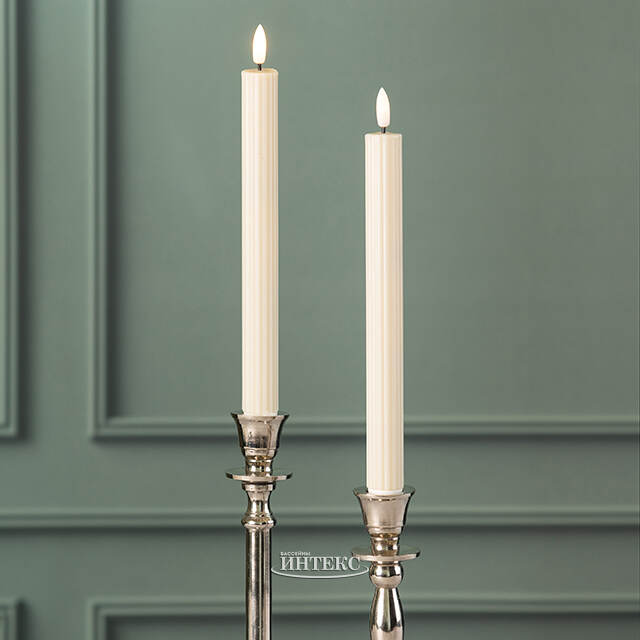 Столовая светодиодная свеча с имитацией пламени Softness 25 см слоновая кость, 2 шт с пультом, таймер, на батарейках Koopman