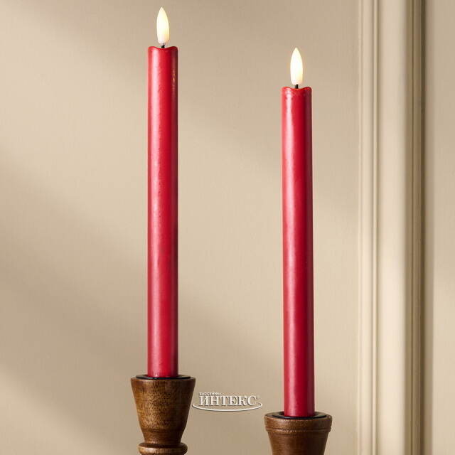 Столовая светодиодная свеча с имитацией пламени Sunrise 25 см красная, 2 шт с пультом, таймер, на батарейках Koopman (Купман)