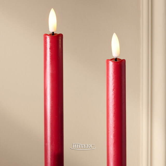 Столовая светодиодная свеча с имитацией пламени Sunrise 25 см красная, 2 шт с пультом, таймер, на батарейках Koopman (Купман)