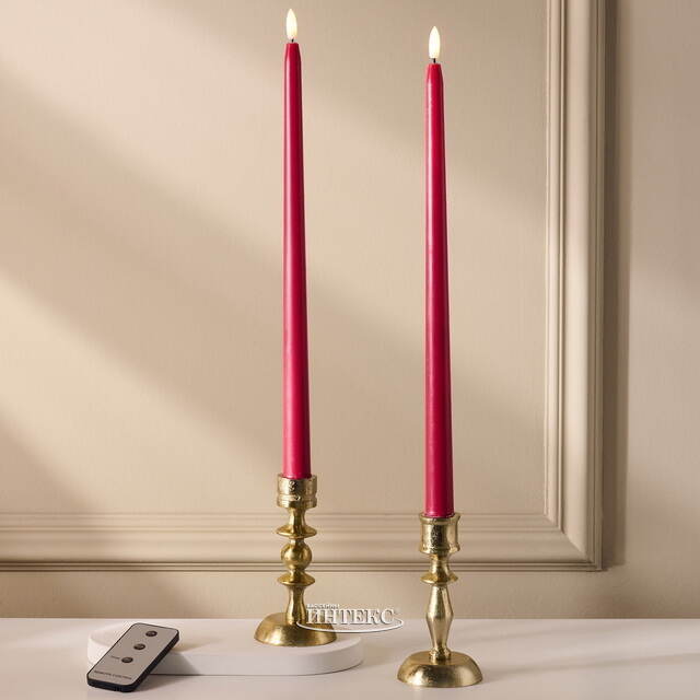 Столовая светодиодная свеча с имитацией пламени Романтика 38 см красная, 2 шт с пультом, таймер, на батарейках Koopman (Купман)