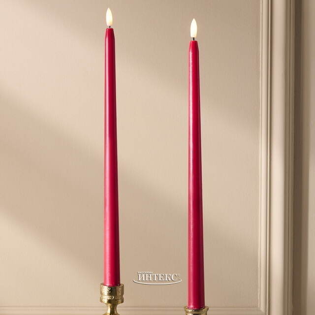 Столовая светодиодная свеча с имитацией пламени Романтика 38 см красная, 2 шт с пультом, таймер, на батарейках Koopman (Купман)