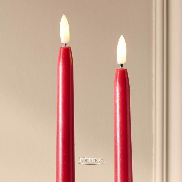 Столовая светодиодная свеча с имитацией пламени Романтика 38 см красная, 2 шт с пультом, таймер, на батарейках Koopman (Купман)