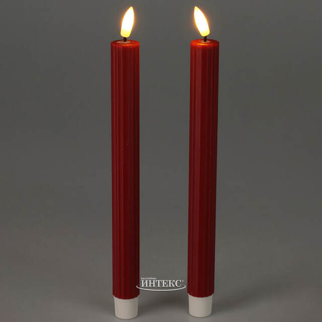 Столовая светодиодная свеча с имитацией пламени Softness 25 см красная, 2 шт с пультом, таймер, на батарейках Koopman