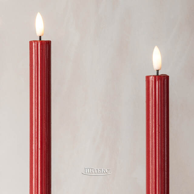 Столовая светодиодная свеча с имитацией пламени Softness 25 см красная, 2 шт с пультом, таймер, на батарейках Koopman