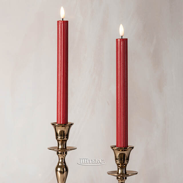 Столовая светодиодная свеча с имитацией пламени Softness 25 см красная, 2 шт с пультом, таймер, на батарейках Koopman