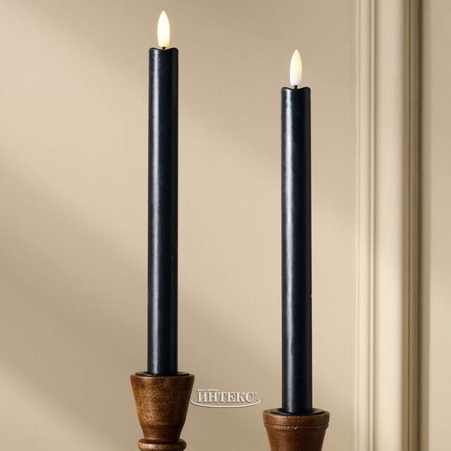 Столовая светодиодная свеча с имитацией пламени Sunrise 25 см черная, 2 шт с пультом, таймер, на батарейках Koopman (Купман)