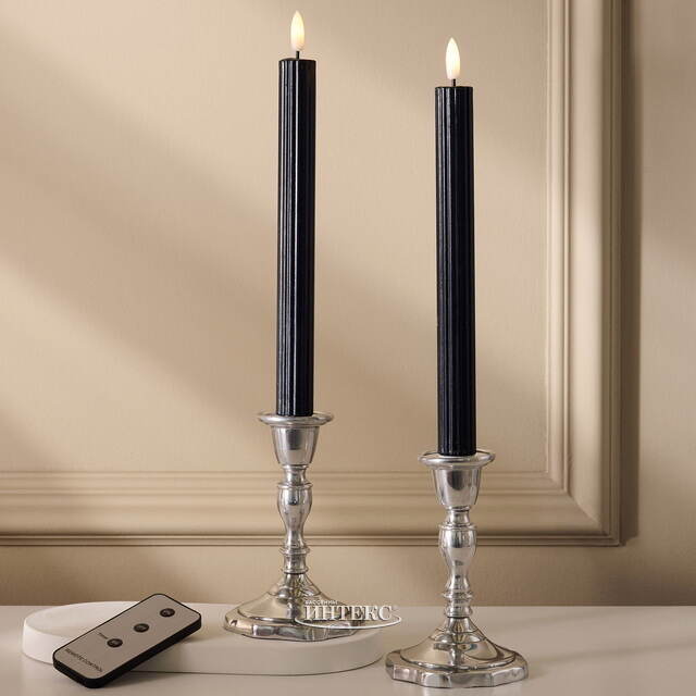 Столовая светодиодная свеча с имитацией пламени Softness 25 см черная, 2 шт с пультом, таймер, на батарейках Koopman (Купман)