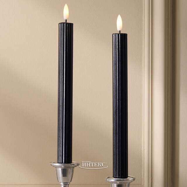 Столовая светодиодная свеча с имитацией пламени Softness 25 см черная, 2 шт с пультом, таймер, на батарейках Koopman (Купман)