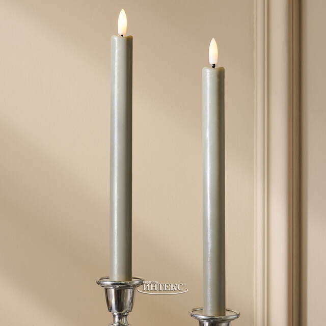 Столовая светодиодная свеча с имитацией пламени Sunrise 25 см серая, 2 шт с пультом, таймер, на батарейках Koopman (Купман)