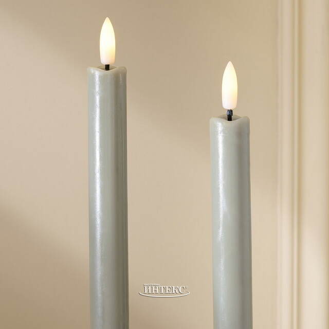 Столовая светодиодная свеча с имитацией пламени Sunrise 25 см серая, 2 шт с пультом, таймер, на батарейках Koopman (Купман)