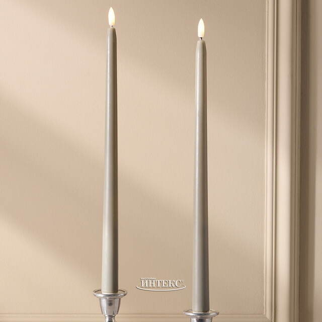 Столовая светодиодная свеча с имитацией пламени Романтика 38 см серая, 2 шт с пультом, таймер, на батарейках Koopman (Купман)