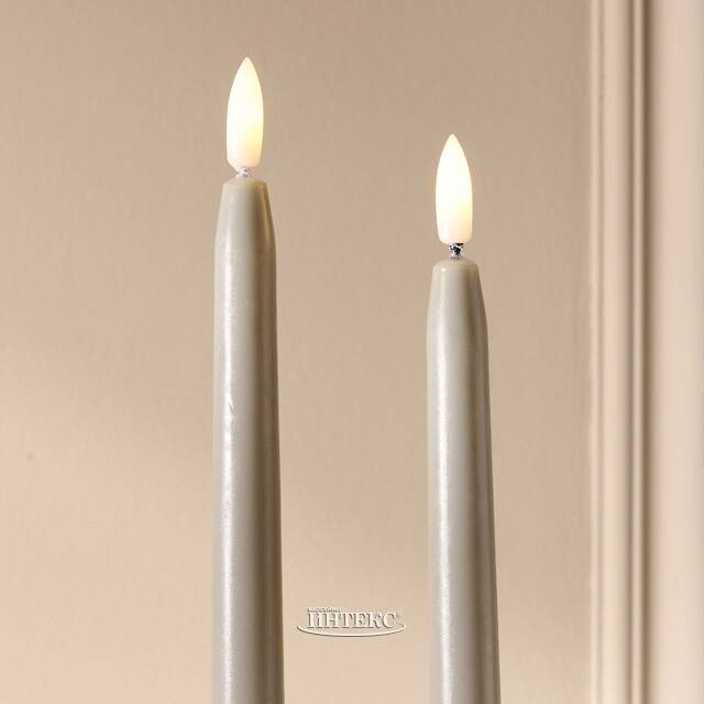 Столовая светодиодная свеча с имитацией пламени Романтика 38 см серая, 2 шт с пультом, таймер, на батарейках Koopman (Купман)