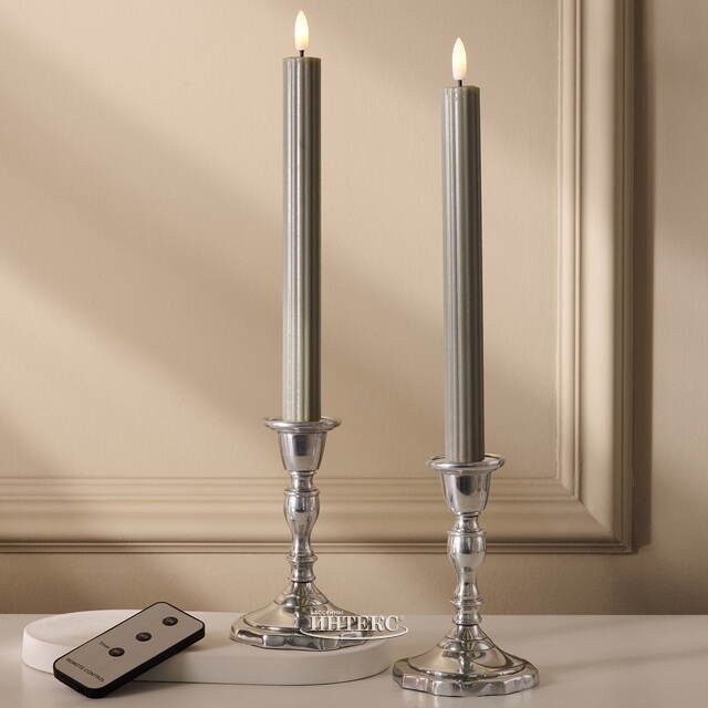 Столовая светодиодная свеча с имитацией пламени Softness 25 см серая, 2 шт с пультом, таймер, на батарейках Koopman (Купман)