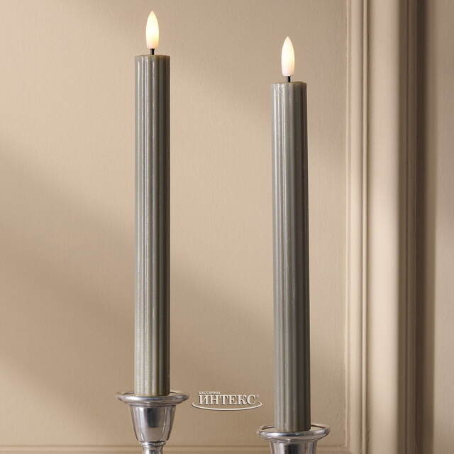 Столовая светодиодная свеча с имитацией пламени Softness 25 см серая, 2 шт с пультом, таймер, на батарейках Koopman (Купман)