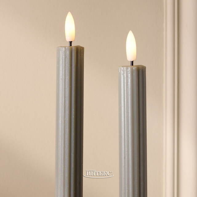 Столовая светодиодная свеча с имитацией пламени Softness 25 см серая, 2 шт с пультом, таймер, на батарейках Koopman (Купман)