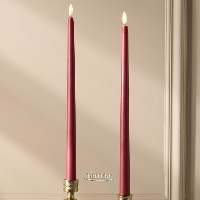 Столовая светодиодная свеча с имитацией пламени Romance 38 см бордовая, 2 шт с пультом, таймер, на батарейках Koopman (Купман)