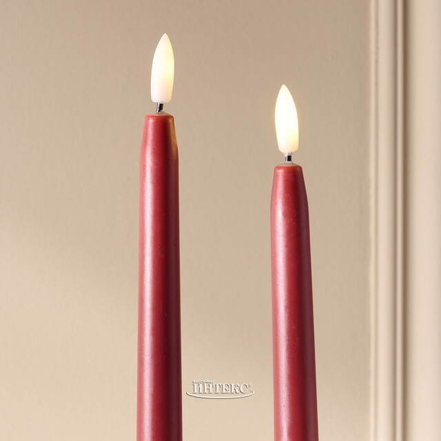 Столовая светодиодная свеча с имитацией пламени Romance 38 см бордовая, 2 шт с пультом, таймер, на батарейках Koopman (Купман)